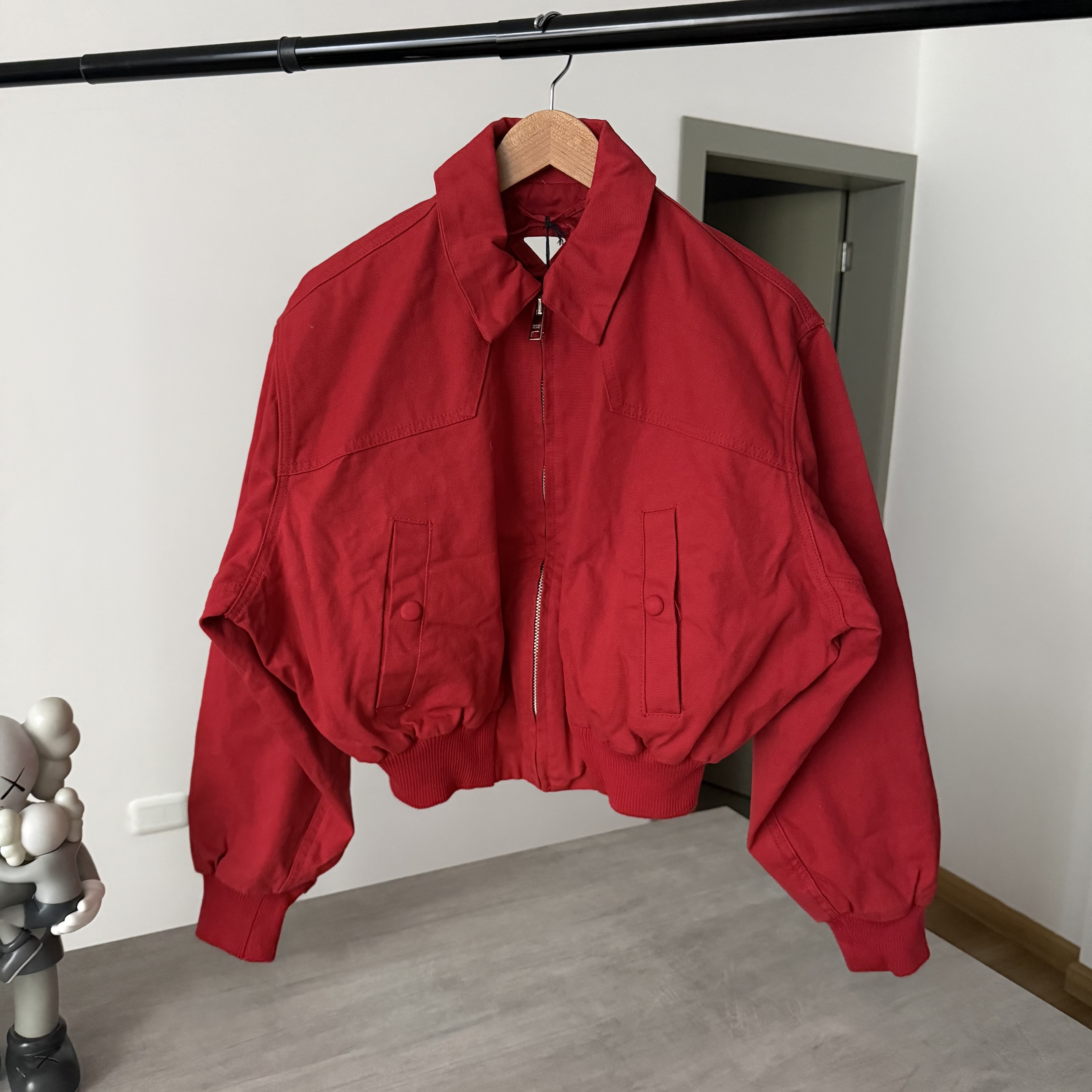 PRADA woman Red Canvas Boxy Cropped Bomber Jacket